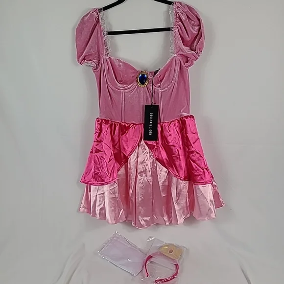open lace back dress Amazon.com: Dolls Kill Super Video Game Princess Inspired Costume - Peach  Mini Dress and Crown by Trickz N' Treatz main image 1